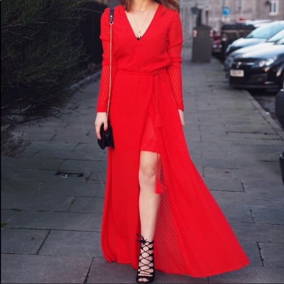H&M Katy Perry holiday Red Chiffon Maxi Dress - Picture 3 of 16